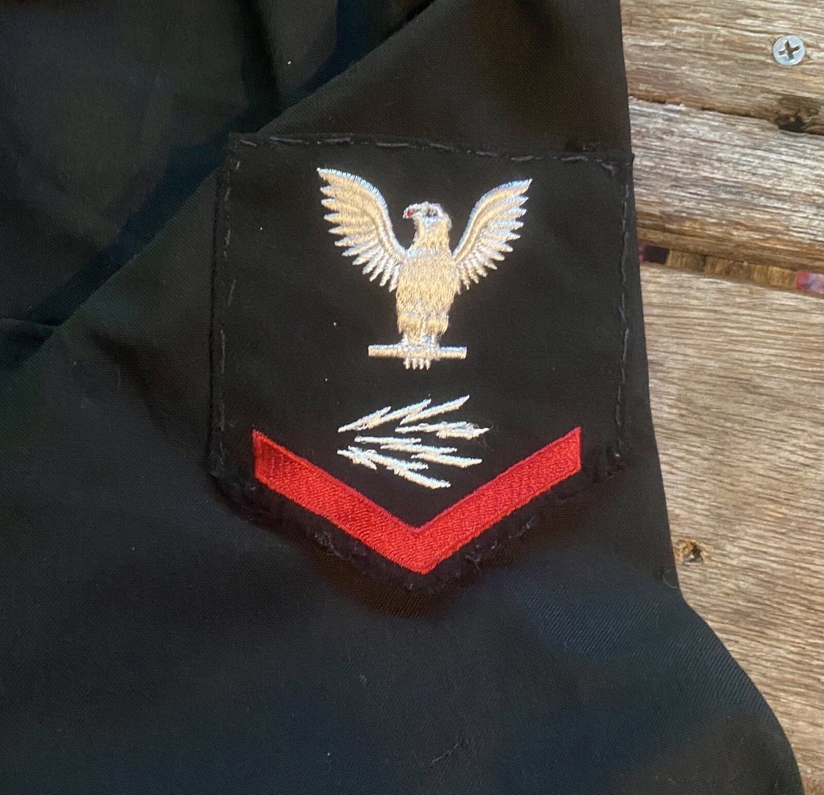 Mens Vintage USS Nassau Black Navy Uniform Shirt 15 1/2x32 3rd 