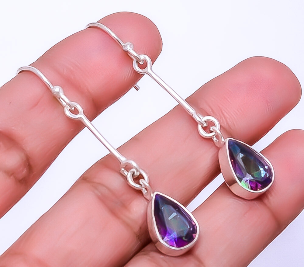 Black Rainbow Mystic Fire Topaz Designer 925 Sterling Silver Earring 1.95