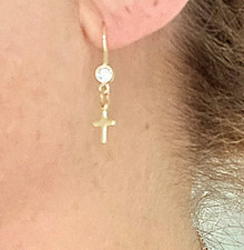 14k Gold Filled CZ Cross Earrings Dangle Drop Dainty Christian Free Shipping