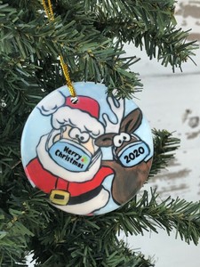 Download Santa and Reindeer with mask Christmas Ornament | eBay