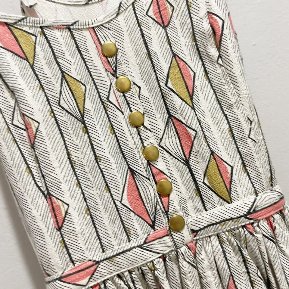 LAUREN MOFFATT Mujer Marfil Negro Rojo Estampado Geométrico Solero Algodón Talla 0 Foto 4 de 4