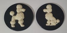 Vintage Chalkware Poodle Poodles Puppy Dogs Round Plaques 6" Diameter