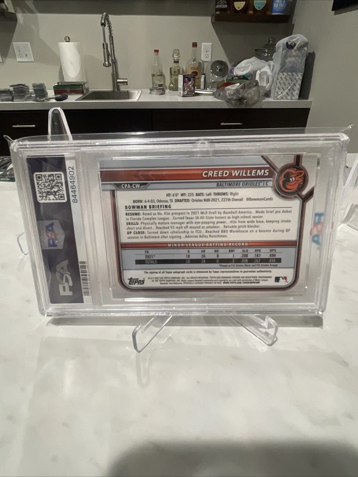 CREED WILLEMS 2022 Bowman 1st ORANGE Shimmer Autograph Refractor /25 * PSA 10 - Image 3 of 3