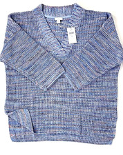 NWT 99 J. Jill V-Neck 3/4 Sleeve Knit Sweater Soft Cotton Blue Purple Women's S