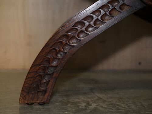VINTAGE ENGLISH OAK JACOBEAN STYLE HAND CARVED STOOL PART OF A LARGE SUITE - Picture 6 of 16