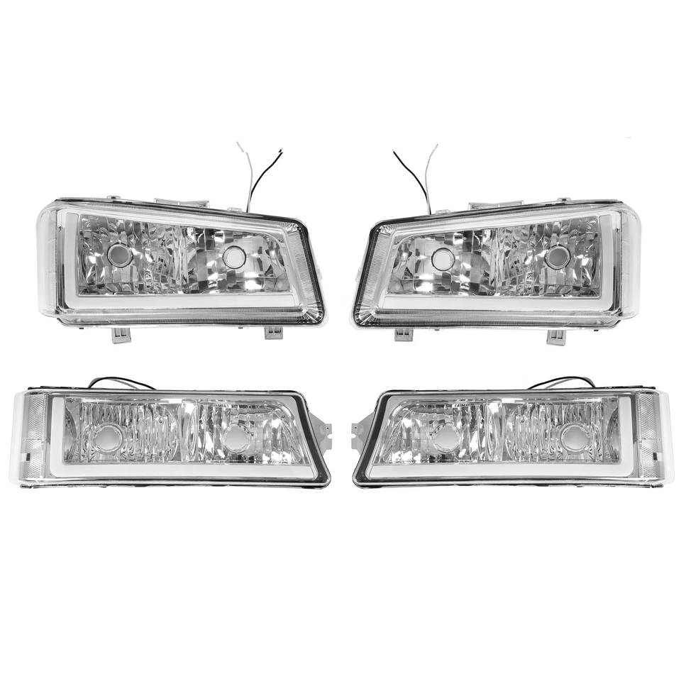 Faros cromados para Chevy Silverado 1500 2500 3500 2003-2006 con par LED DRL Foto 3 de 4