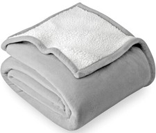 Bare Dual-layer Comfort Sherpa Throw Blanket , Light Gray New