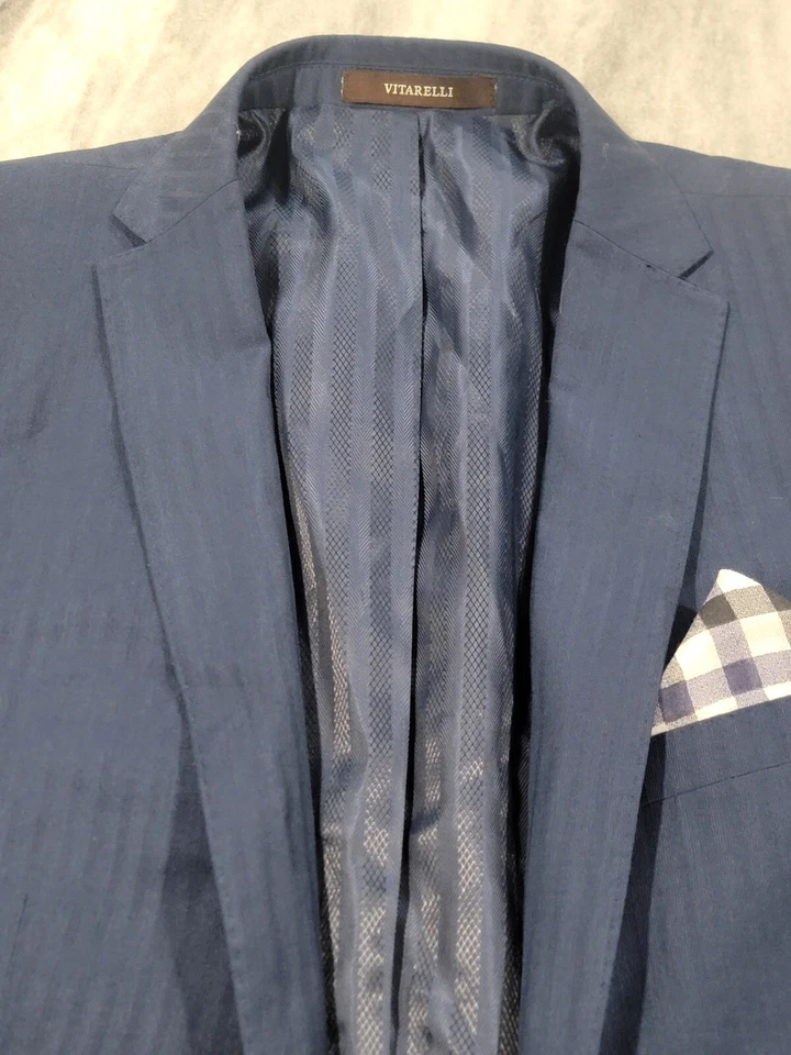 Blazer italiano Vitarelli 44L abrigo deportivo azul vibrante a rayas 2 botones para hombre Foto 3 de 4
