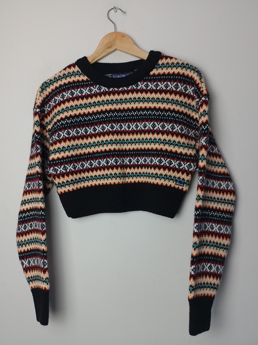 Superdry Fair Isle Chunky Knit Round Neck Cropped Jumper Women's