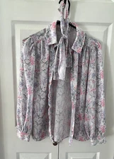 Vintage Laura Mae Floral Button Shirt Women’s Ruffle Tie Floral
