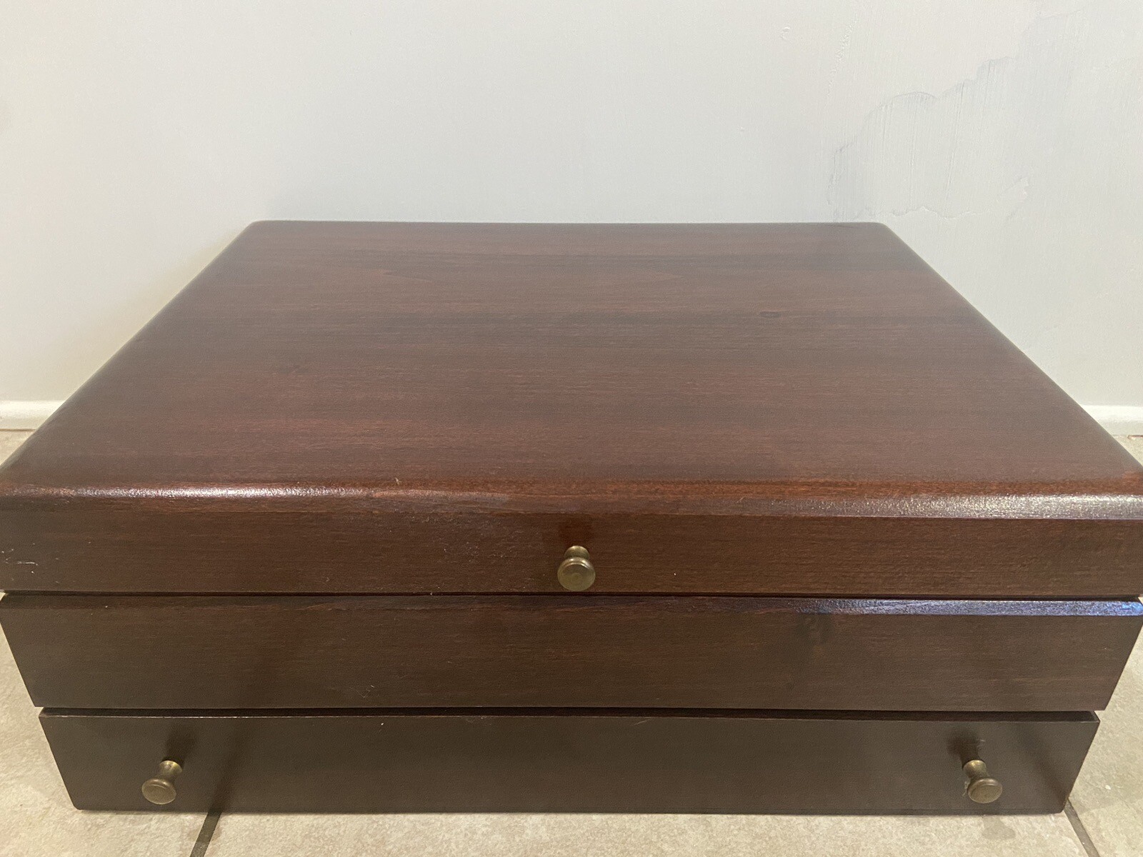 Vintage Wooden Silverware Flatware Anti Tarnish Storage Chest Box w