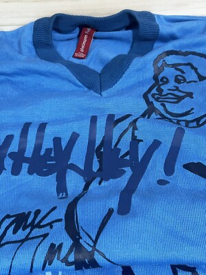 VTG FUBU Platinum Blue Knit Sweater Mens Fat Albert Junkyard Gang