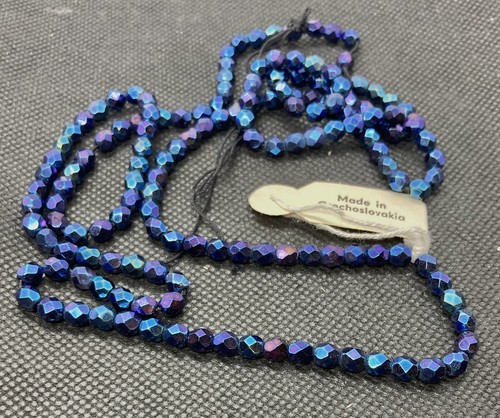 Deep Purple Aurora Borealis 5MM Glass Beads Strand of 150 Vintage Czech