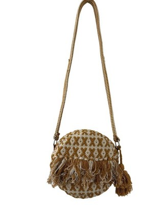 Roller Rabbit Simone Crossbody Cotton Bag In Ivory and Thai Curry Bohemian