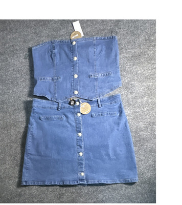 Jolie & Joy JeansBlue 3X Denim 2-Piece Set Strapless Top & Button Front Skirt