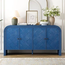 Blue Sideboard Cabinet Kitchen Coffee Bar Cabinet Woven Entryway Console Table
