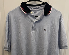 Tommy Hilfiger Polo Shirt Men XL Short Sleeve Blue Cotton Logo Preppy Golf