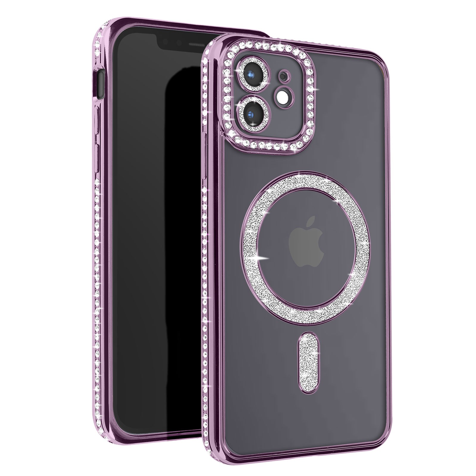 Coque Diamant pour iPhone 12 anti-rayures, protégez les objectifs avec strass violets