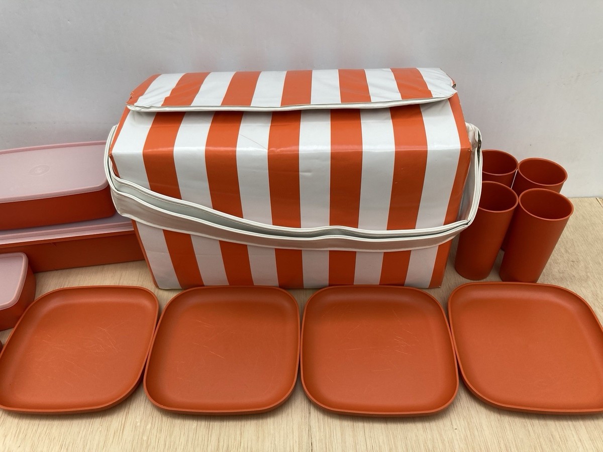 Vintage 1970s Tupperware Picnic Set with Orange and White