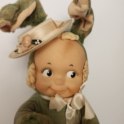 Vintage Knickerbocker RARE KEWPIE Doll  Rubber Face Doll w Hair Plush Toy