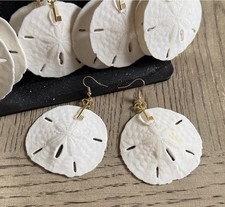 7 pairs of real sand-dollar earrings with gold tone key, hypoallergenic