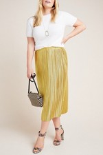 Anthropologie Maeve Domi Midi Skirt Gold Pleated Metallic Women  s Size 6