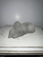 POLAR BEAR  & CUB- NICE FROSTED GLASS POLAR BEAR FIGURINE 3.5” LONG