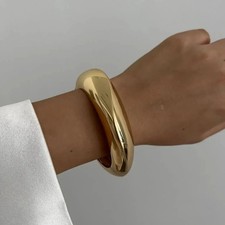 Chunky Wide Metal Cuff Bracelet Gold Silver Punk Bangles Geometric Jewellery