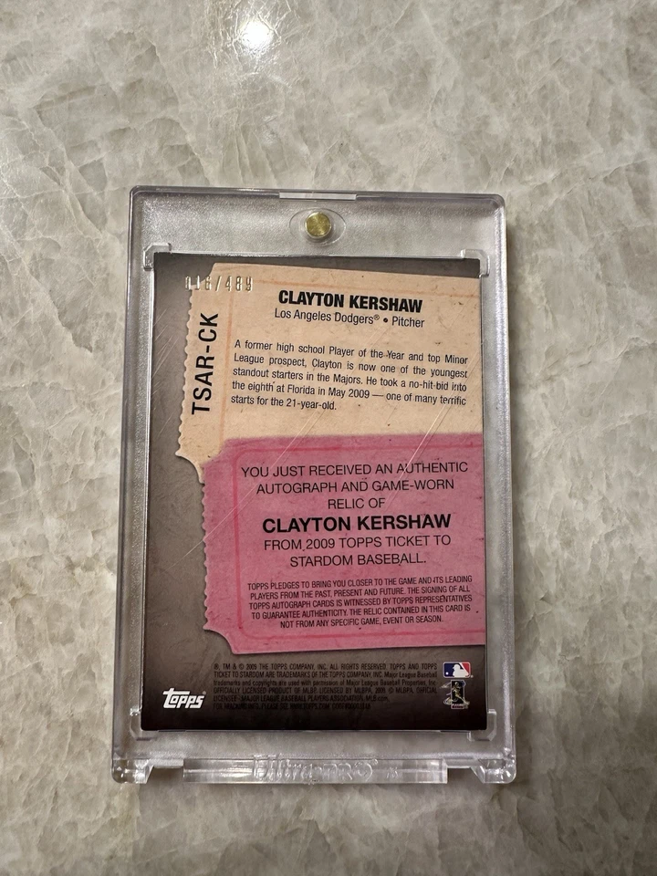 2009 Topps Ticket To Stardom Auto Relics/489 Clayton Kershaw #TSAR-CK Dodgers Foto 4 de 4