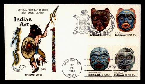 DR WHO 1980 FDC INDIAN ART MASK COLLINS HAND COLORED CACHET COMBO M75302