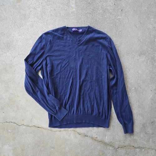 Ralph Lauren Purple Label, Ralph Lauren Purple Label Men's blue Cotton Knit V-Neck Sweater Size L