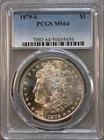 1879-S $1 Silver Morgan Dollar Gold Shield Label PCGS MS64