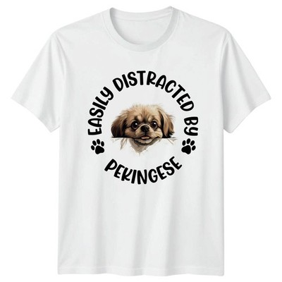 Easily Distracted By Pekingese Dogs Herren T-Shirt Damen Tee Grafik Unisex Top