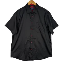 Flex Men’s Luxury Collection Black Short Sleeve Button Up Shirt XL Red Accents