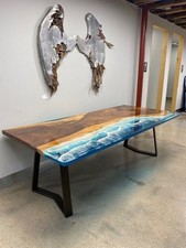 Epoxy Resin Ocean Dining Table with Waves Effect – Handmade Table top