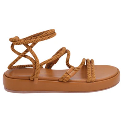 Gianvito Rossi Sandals Womens 39 9 US Brown Leather Lace Up Rope