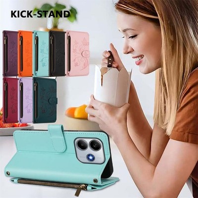 Geprägte Reißverschluss Leder Brieftasche Klapphülle für Redmi Note 14 13 12 11