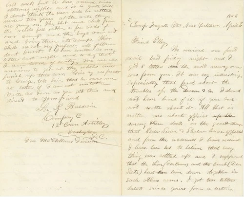 George R. Baldwin – Civil War Soldier Letter – Camp Ingalls Near Yorktown 1862