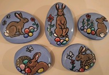 Easter Bunny - Hand Painted Stone Rabbit Ornament Home Decor