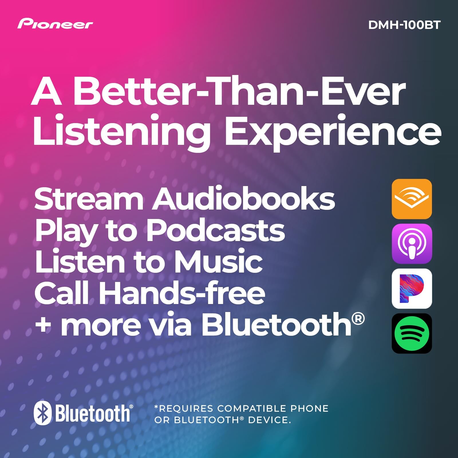 Pioneer DMH-100BT 6.2” Double-Din Digital Media Receiver - Bluetooth, Touchsc...