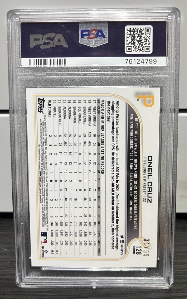 2022 Topps Chrome Sonic -Oneil Cruz #128 Green/Yellow Sonic Pulse Refractor /99 - Image 2 of 2