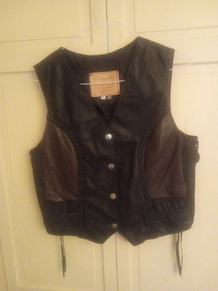 Chaleco Motociclista Walter Dyer EE. UU. 100% Cuero Negro Para Mujer Grande Ver Medidas Foto 2 de 4