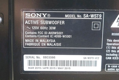 Sony SA-WST9 Soundbar and Subwoofer Home Theater System Black 330W