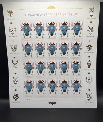 2021 USPS Lunar New Year-OX Forever Stamp Sheet of 20 Collectible Stamps