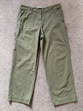 Next Wide Leg Carpenter Trousers Cotton Relaxed Green UK 16 Long