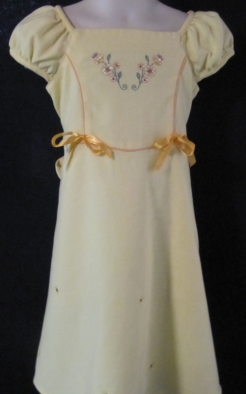 No Kidding Short Sleeve Yellow Dress with Embroidered Flowers Size 4-5