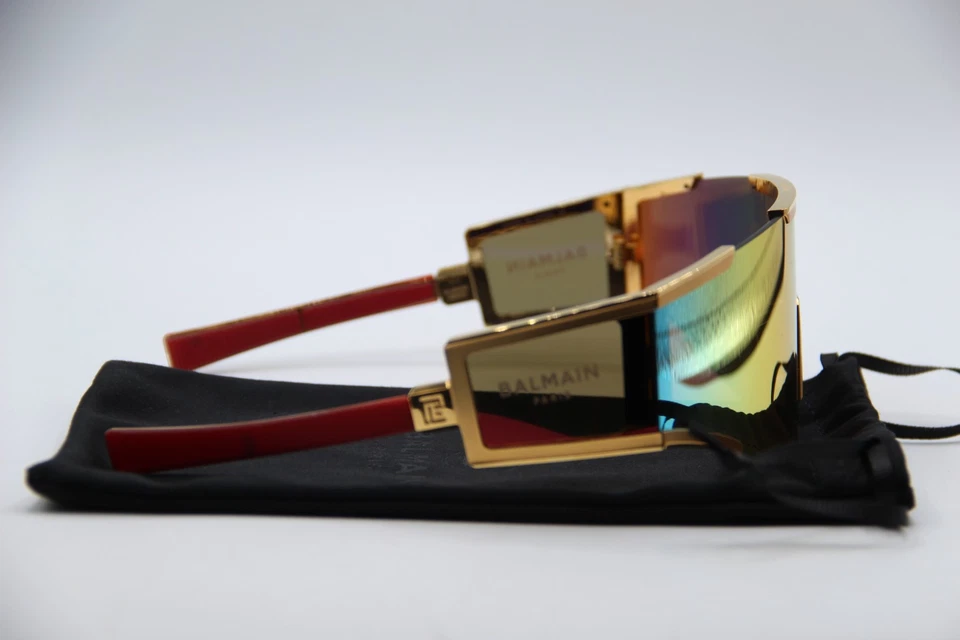 NUEVAS GAFAS DE SOL BALMAIN PARIS FLECHE BPS-138C-141 DORADAS ROJAS AUTÉNTICAS 141-118 Foto 4 de 4