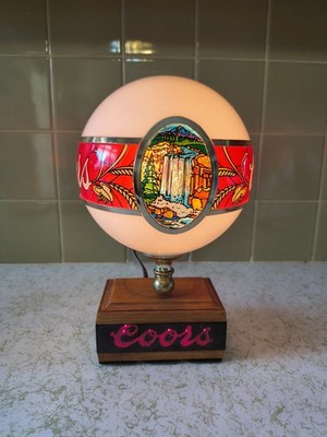 Vintage Adolph Coors Globe Table Lamp Rare Scrolling C-O-O-R-S LED Light NICE