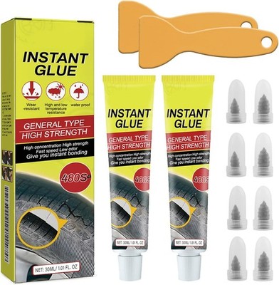 Tire Repair Kit with 2 Glue Tubes, 8 Plugs, and Waterproof Glue for Quick Fix of
