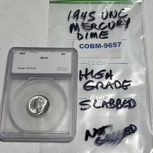 1945 UNC Mercury Dime 90% Silver Slabbed High Grade But Not Graded COBM-9657